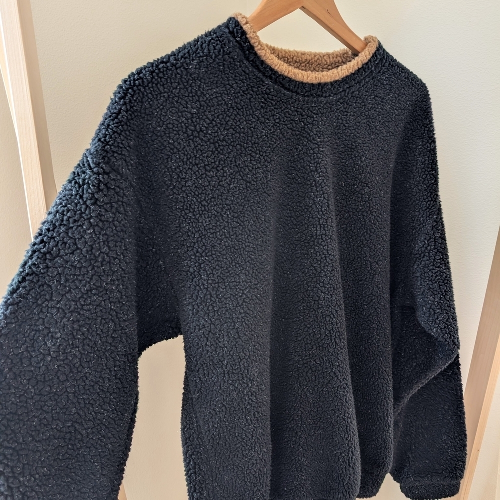 Vintage Heavyweight Fleece Mixed Trim Detailed Crewneck Sweater In Black/Brown - Picture 4 of 8